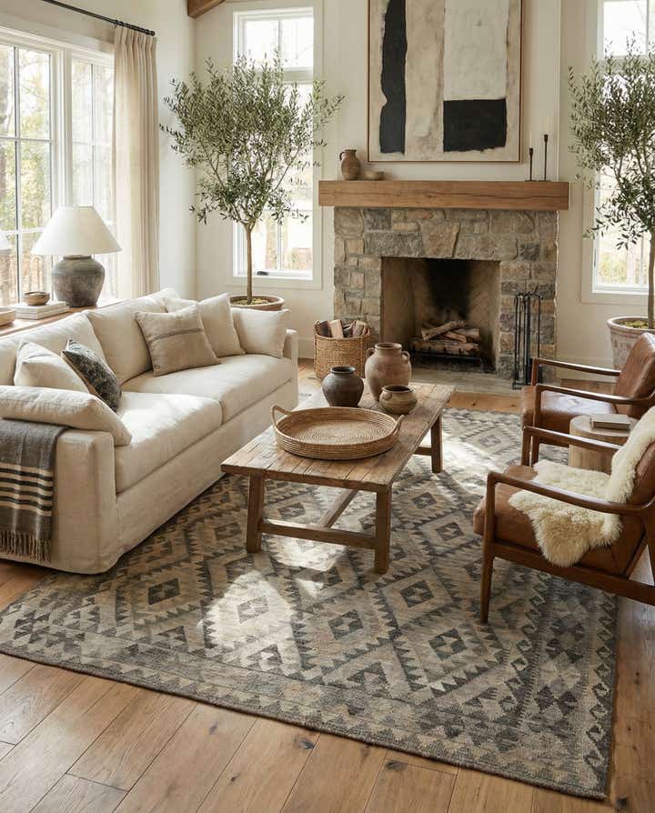 6' 10 x 9' 6 Hand Woven Kilim Maymana Wool Rug