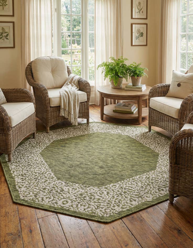 Detail image of 5' 3 x 5' 3  Washable Border Indoor / Outdoor Octagon Rug