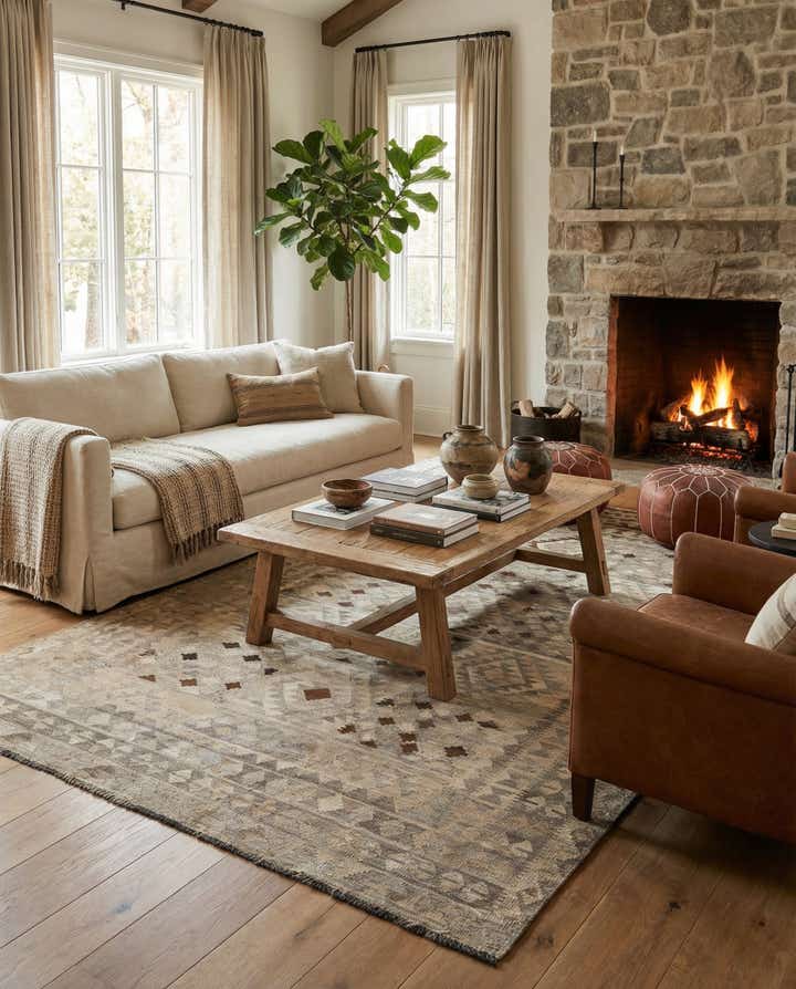 6' 6 x 9' 5 Hand Woven Kilim Maymana Wool Rug