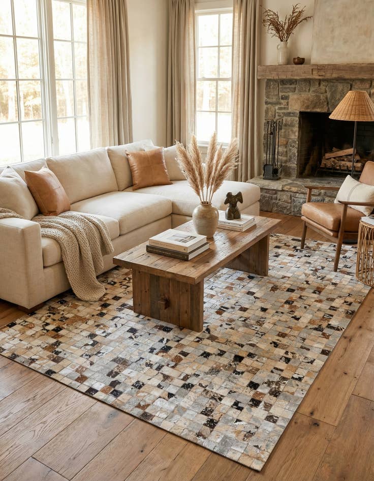 Detail image of 5' 3 x 7' 3 Cowhide Stocks Rug