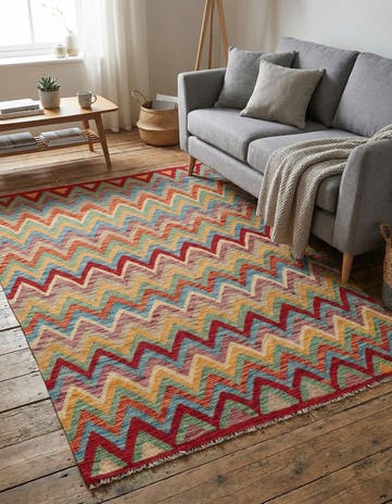 4' 5 x 6' Hand Woven Kilim Maymana Wool Rug