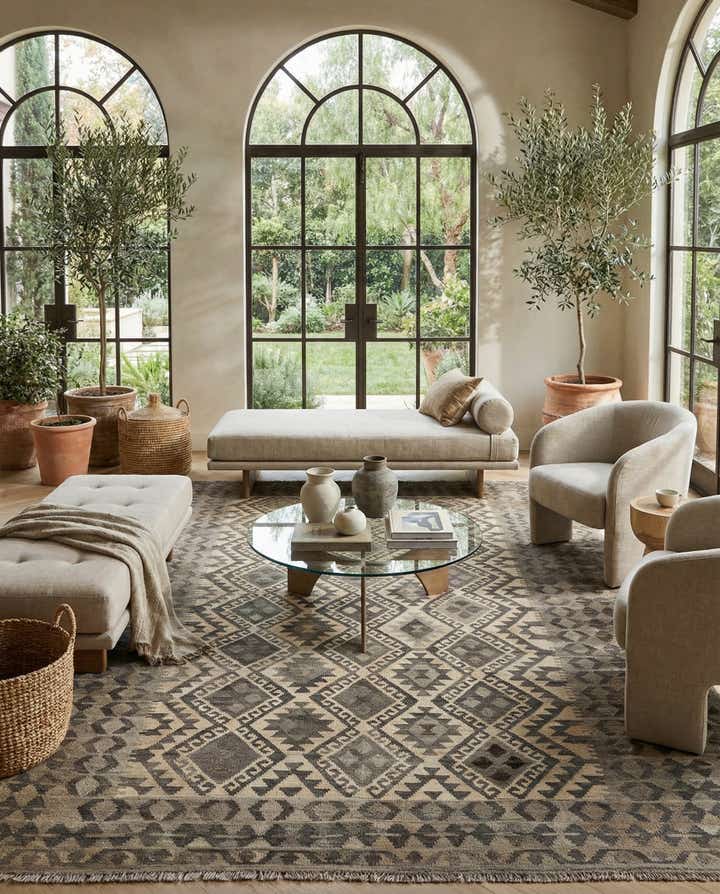 6' 8 x 9' 8 Hand Woven Kilim Maymana Wool Rug