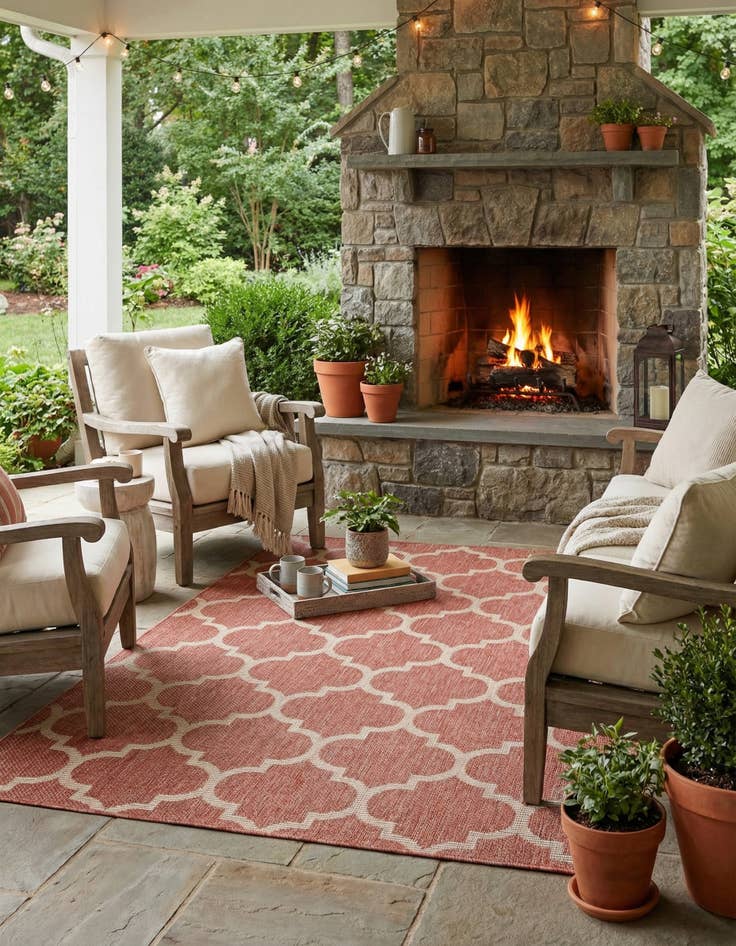 Detail image of  2' 7 x 4'  Washable Lattice Indoor / Outdoor Hearth Rug