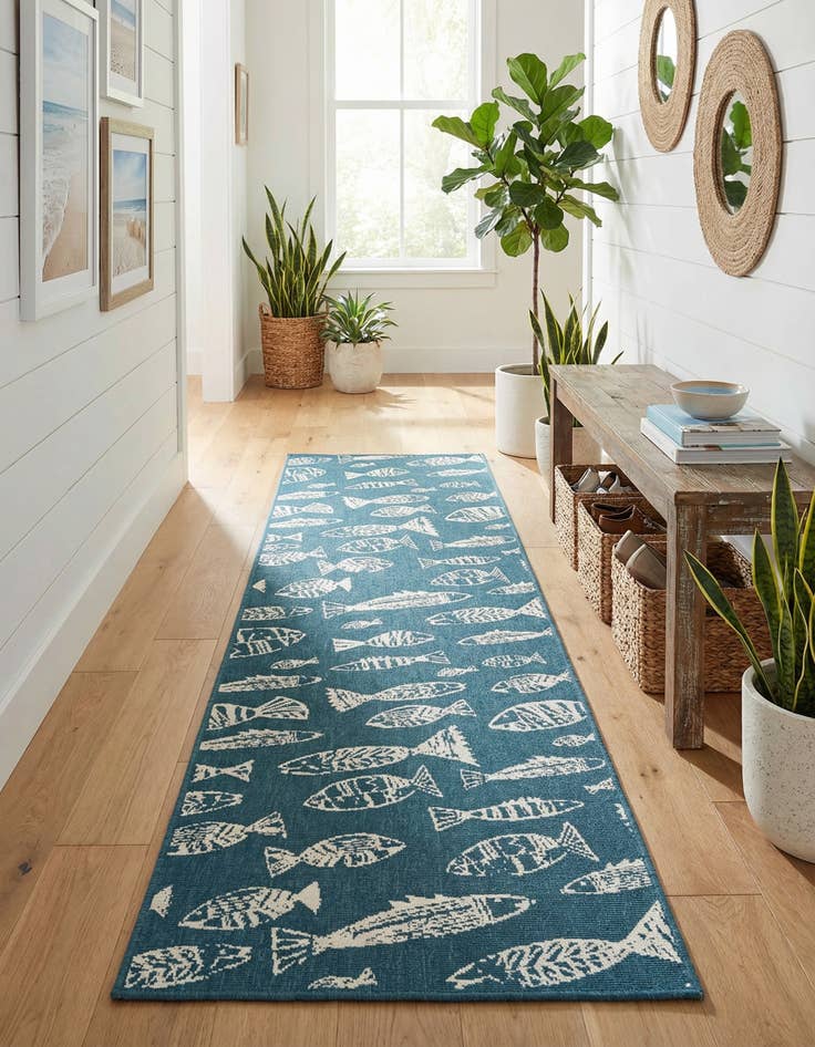 Detail image of 2' 7 x 10'  Washable Coastal Indoor / Outdoor Runner Rug
