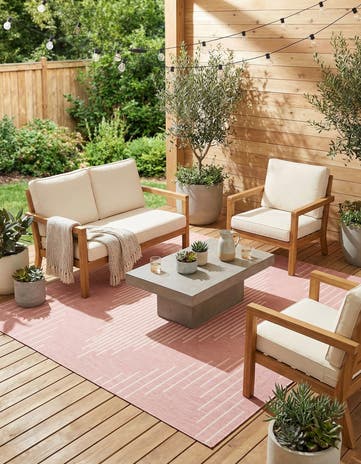 Pink Easy-Clean Modern Indoor / Outdoor Rug