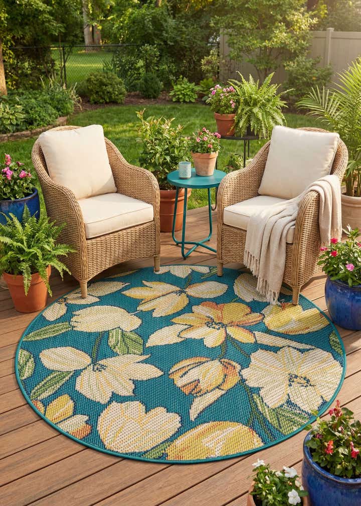 4' x 4' Easy-Clean Baja Indoor / Outdoor Round Rug