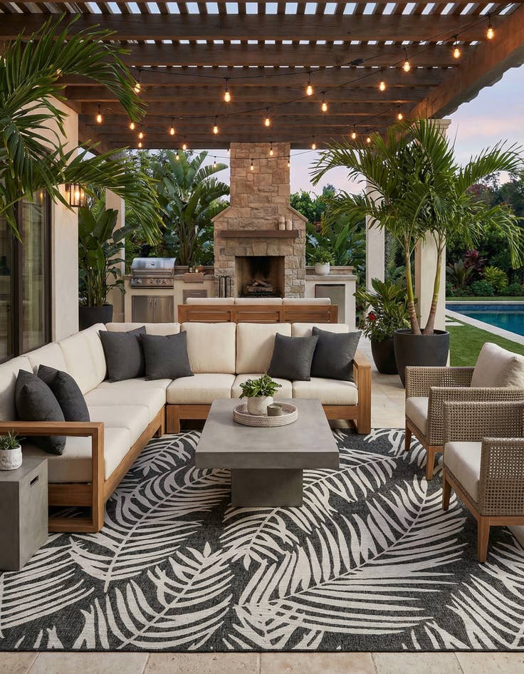 Detail image of  13' x 13'  Washable Botanical Indoor / Outdoor Square Rug