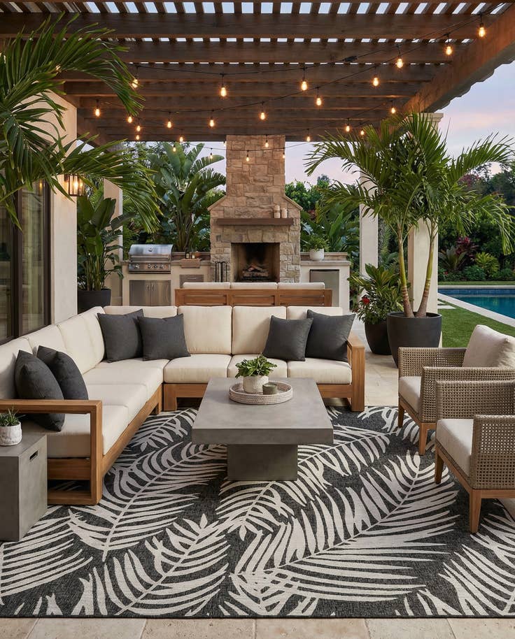 Detail image of 13' x 13' Easy-Clean Botanical Indoor / Outdoor Square Rug