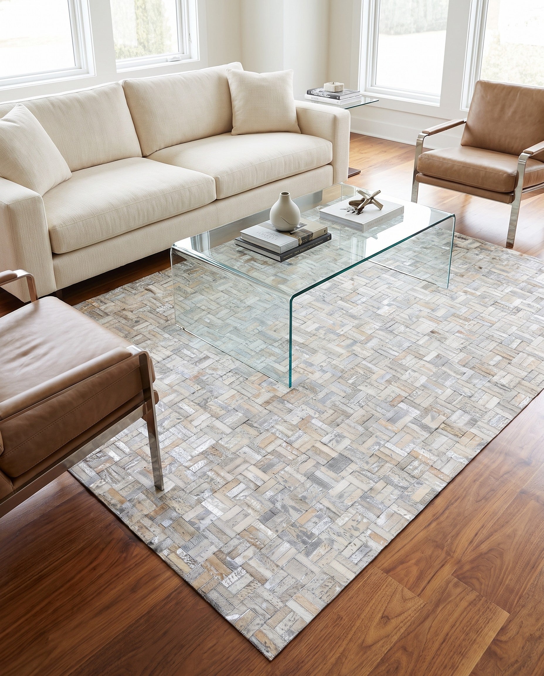 5' x 7' 9 Cowhide Leather Rug