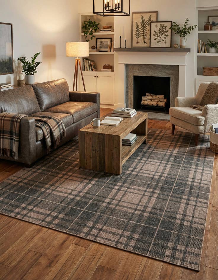 Detail image of 7' 10 x 11'  Washable Checkered Indoor / Outdoor Rug