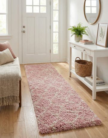 Light Pink Lattice Shag Runner Rug