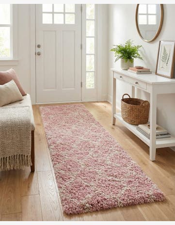 Light Pink Trellis Shag Runner Rug