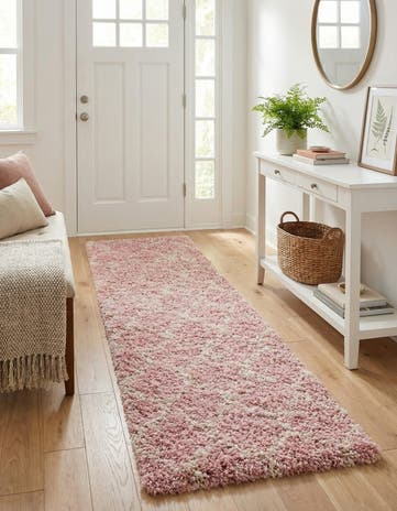 Light Pink Lattice Shag Runner Rug