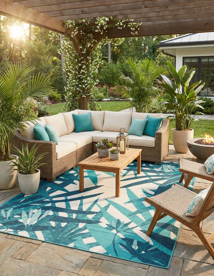 Detail image of 10' x 14' 2  Washable Botanical Indoor / Outdoor Rug