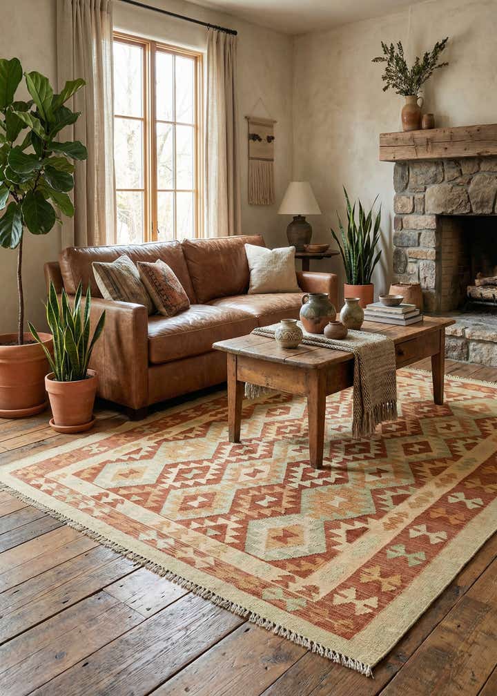 4' 9 x 6' 6 Hand Woven Kilim Waziri Wool Rug