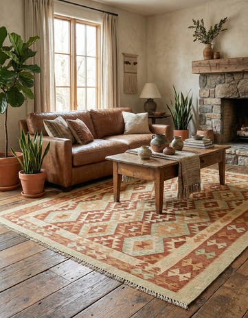 4' 9 x 6' 6 Hand Woven Kilim Waziri Wool Rug