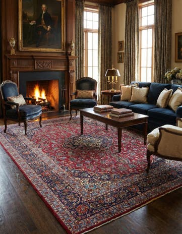 9' 6 x 13' Hand Knotted Kashan Persian Wool Rug
