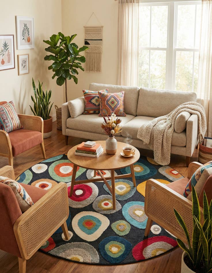 Detail image of 6' x 6' Easy-Clean Casablanca Indoor / Outdoor Round Rug