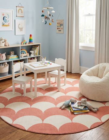 Soft Coral Pink Whimsy Kids Round Rug