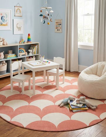 Soft Coral Pink Whimsy Kids Round Rug