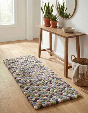 Pink and Purple Felt Ball Wool Runner Rug