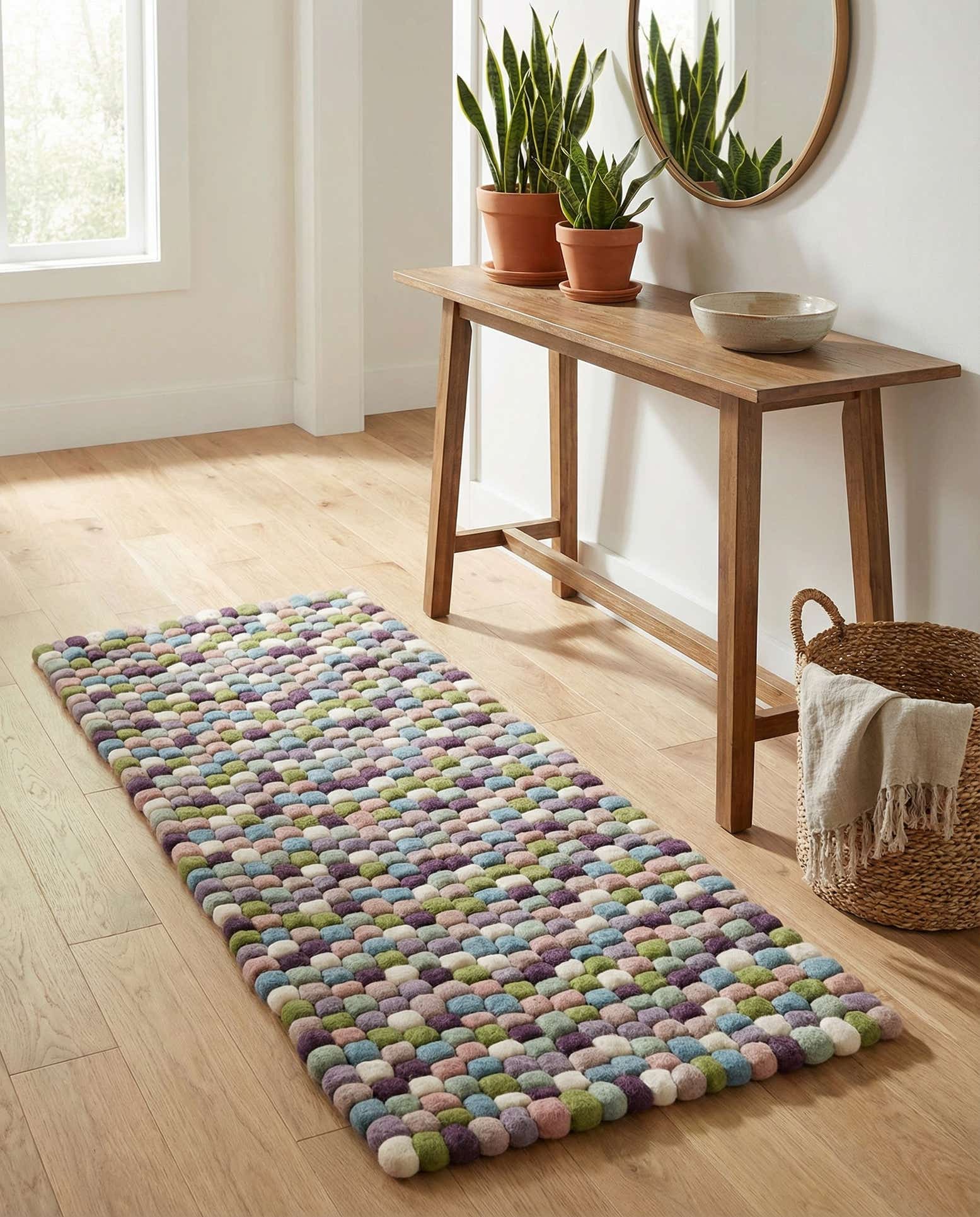 2' x 4' 1 Felt Ball Wool Runner Rug
