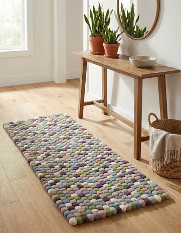 Pink and Purple Felt Ball Wool Runner Rug