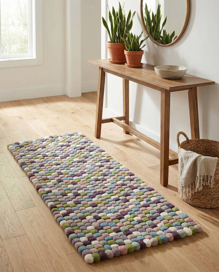 Detail image of 2' x 4' 1 Felt Ball Wool Runner Rug