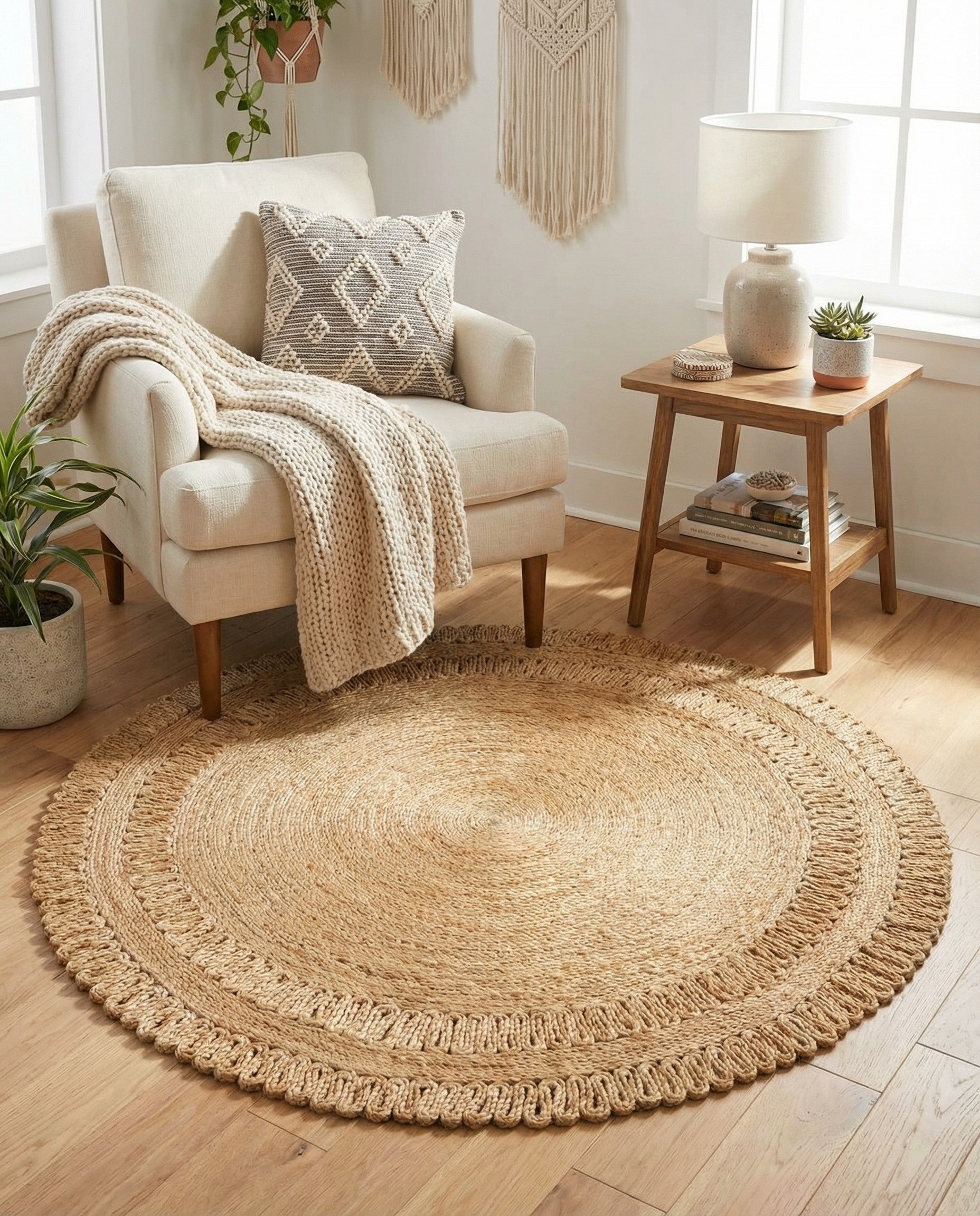  5' 1 x 5' 1  Hand Braided Jute Round Rug
