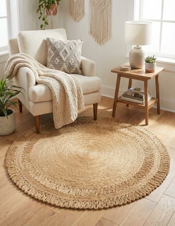 5' 1 x 5' 1 Handmade Braided Jute Round Rug