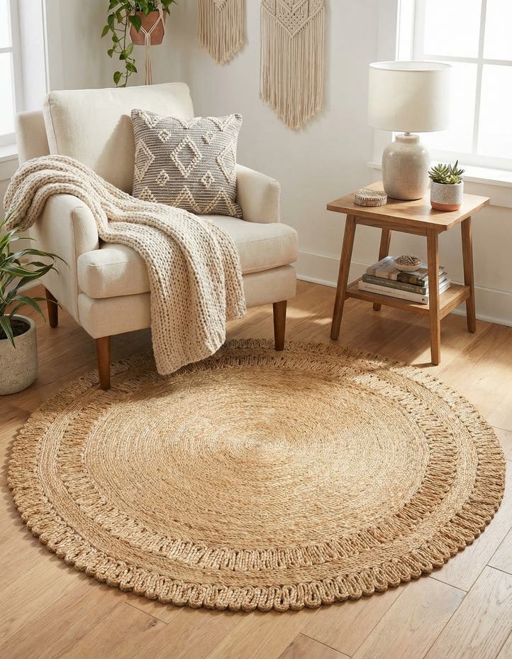 5' 1 x 5' 1 Handmade Braided Jute Round Rug