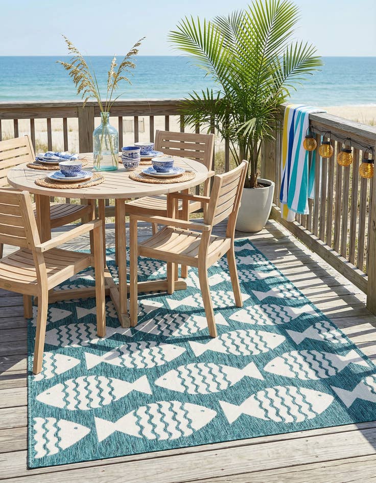 Detail image of 5' 3 x 8'  Washable Coastal Indoor / Outdoor Rug