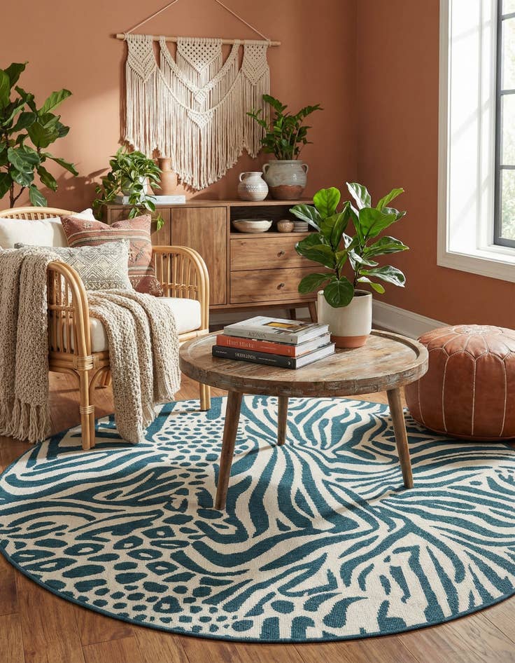 Detail image of 6' x 6'  Washable Safari Indoor / Outdoor Round Rug