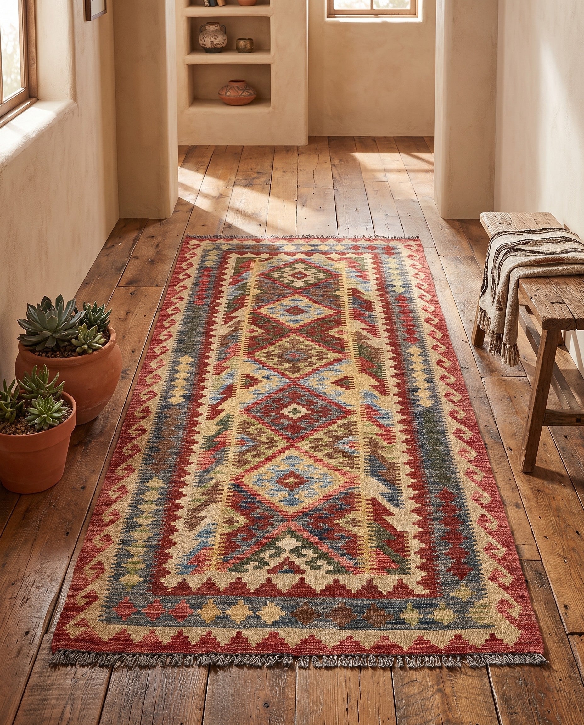 3' 7 x 6' 9 Hand Woven Kilim Maymana Wool Rug