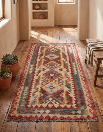 3' 7 x 6' 9 Hand Woven Kilim Maymana Wool Rug