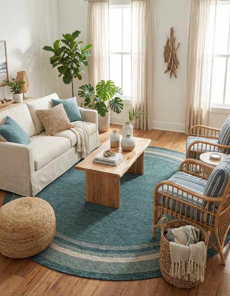 Detail image of 10' x 10'  Washable Border Indoor / Outdoor Round Rug