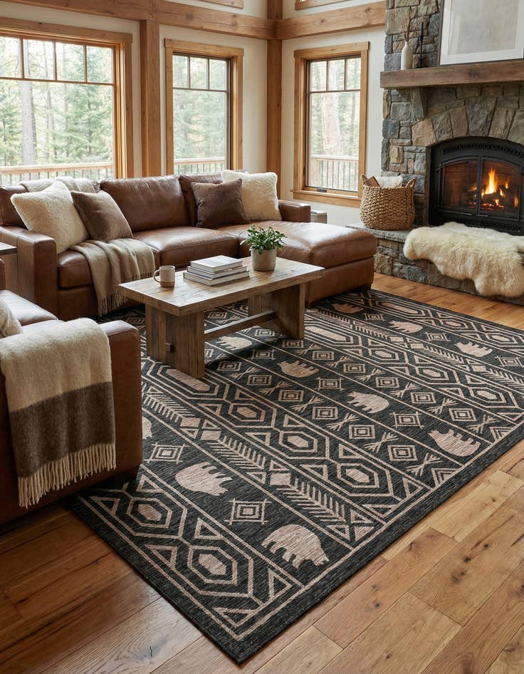 Detail image of 12' x 12'  Washable Southwestern Indoor / Outdoor Square Rug