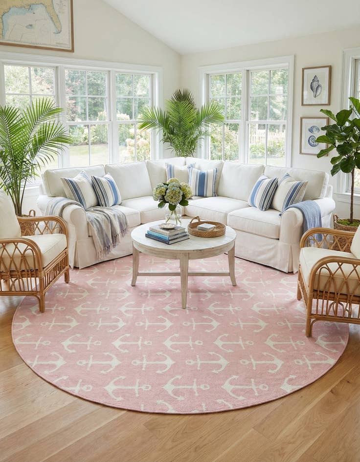 Detail image of 13' x 13'  Washable Coastal Indoor / Outdoor Round Rug