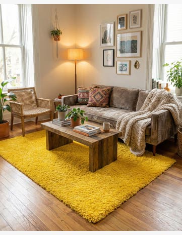 Tuscan Sun Yellow Solid Shag Rug