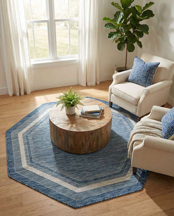 5' 3 x 5' 3 Easy-Clean Border Indoor / Outdoor Octagon Rug