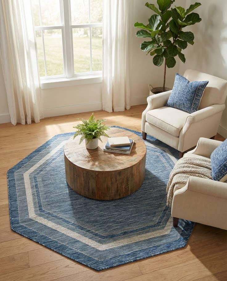 Detail image of 5' 3 x 5' 3 Easy-Clean Border Indoor / Outdoor Octagon Rug