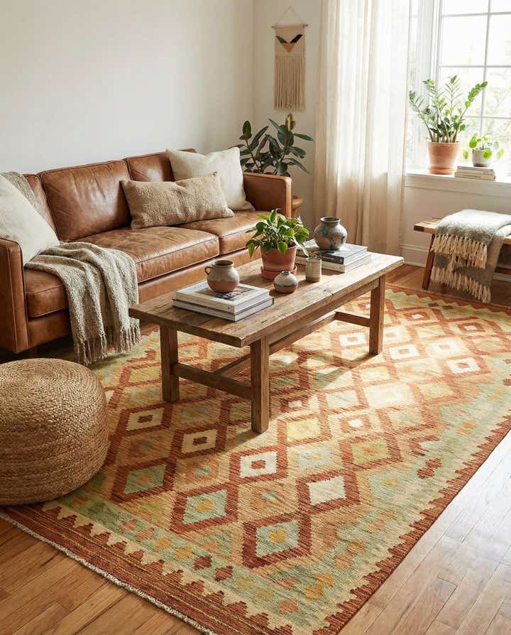 4' 10 x 6' 7 Hand Woven Kilim Waziri Wool Rug