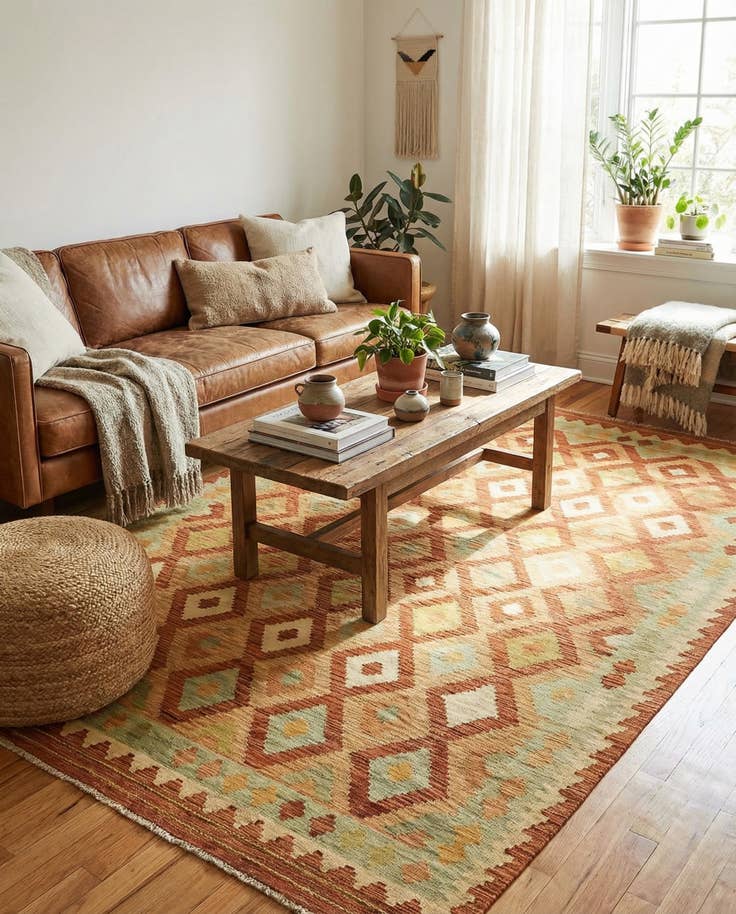 Detail image of 4' 10 x 6' 7 Hand Woven Kilim Waziri Wool Rug