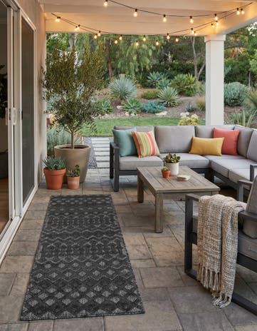 Charcoal Easy-Clean Trellis Textured Indoor / Outdoor Runner Rug