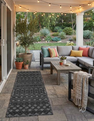 Charcoal Easy-Clean Trellis Textured Indoor / Outdoor Runner Rug