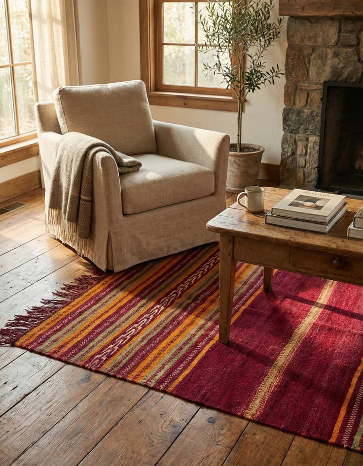 Detail image of  3' 7 x 4'  Hand Woven Kilim Afghan Wool Square Rug