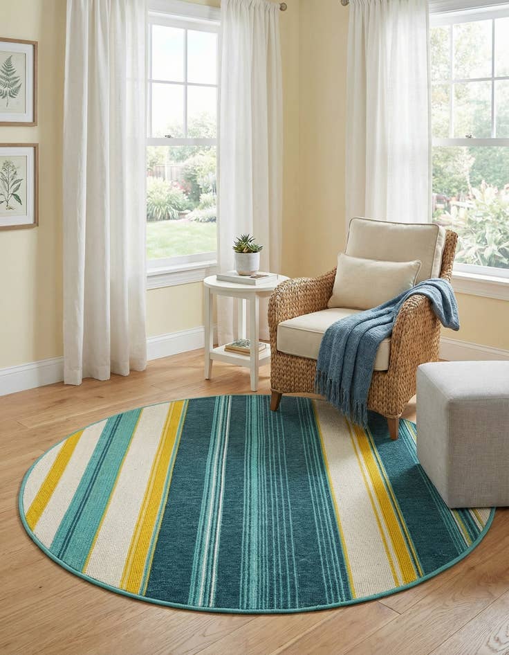 Detail image of 4' x 4'  Washable Border Indoor / Outdoor Round Rug