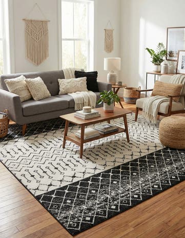 Black and White Moroccan Trellis Rug