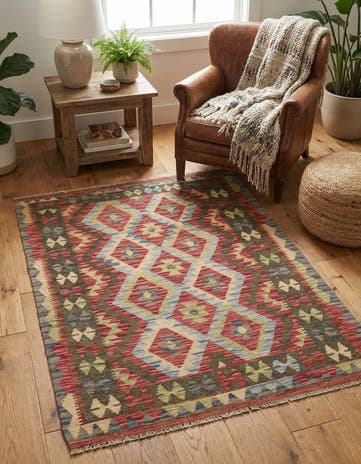 3' 6 x 4' 10 Hand Woven Kilim Maymana Wool Rug