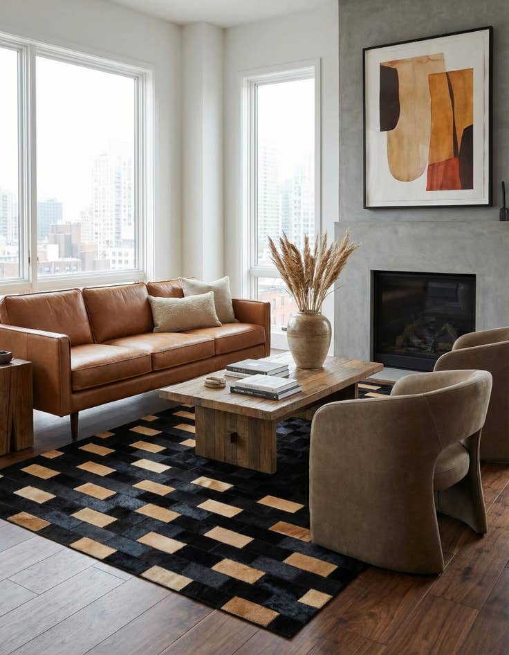 Detail image of  5' 1 x 7' 11 Cowhide - Patchwork Rug